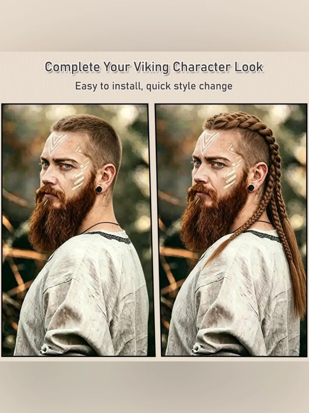 Viking Hair for Men, Handcrafted, Clip In Braided Ponytail Hairpiece